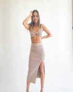 Load image into Gallery viewer, Ladies Knitted Bra Top and Matching Midi Skirt Set  Color: Taupe
