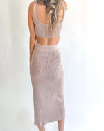 Load image into Gallery viewer, Ladies Knitted Bra Top and Matching Midi Skirt Set  Color: Taupe
