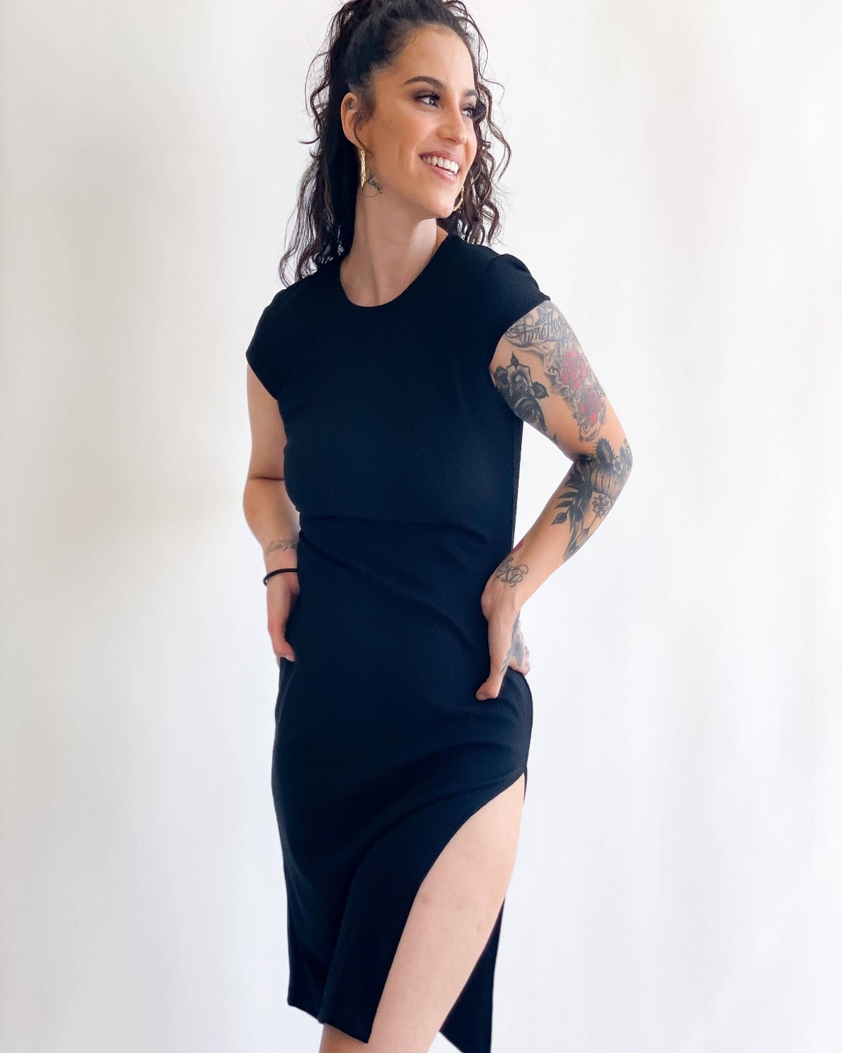 Black High Slit Basic 'Kimberly' Dress M / Black