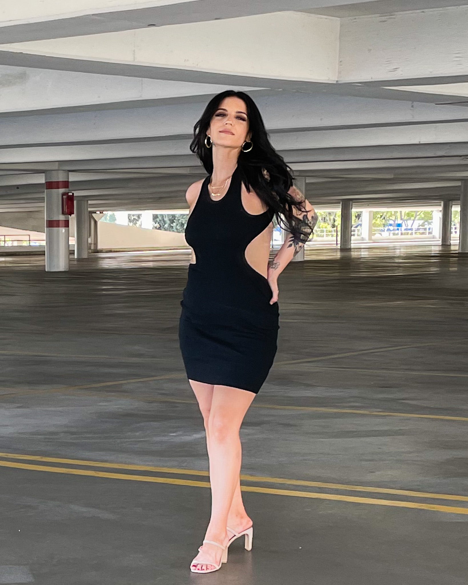 Knit Ribbed Cut Out Dress  Color: Black