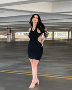 Load image into Gallery viewer, Knit Ribbed Cut Out Dress  Color: Black
