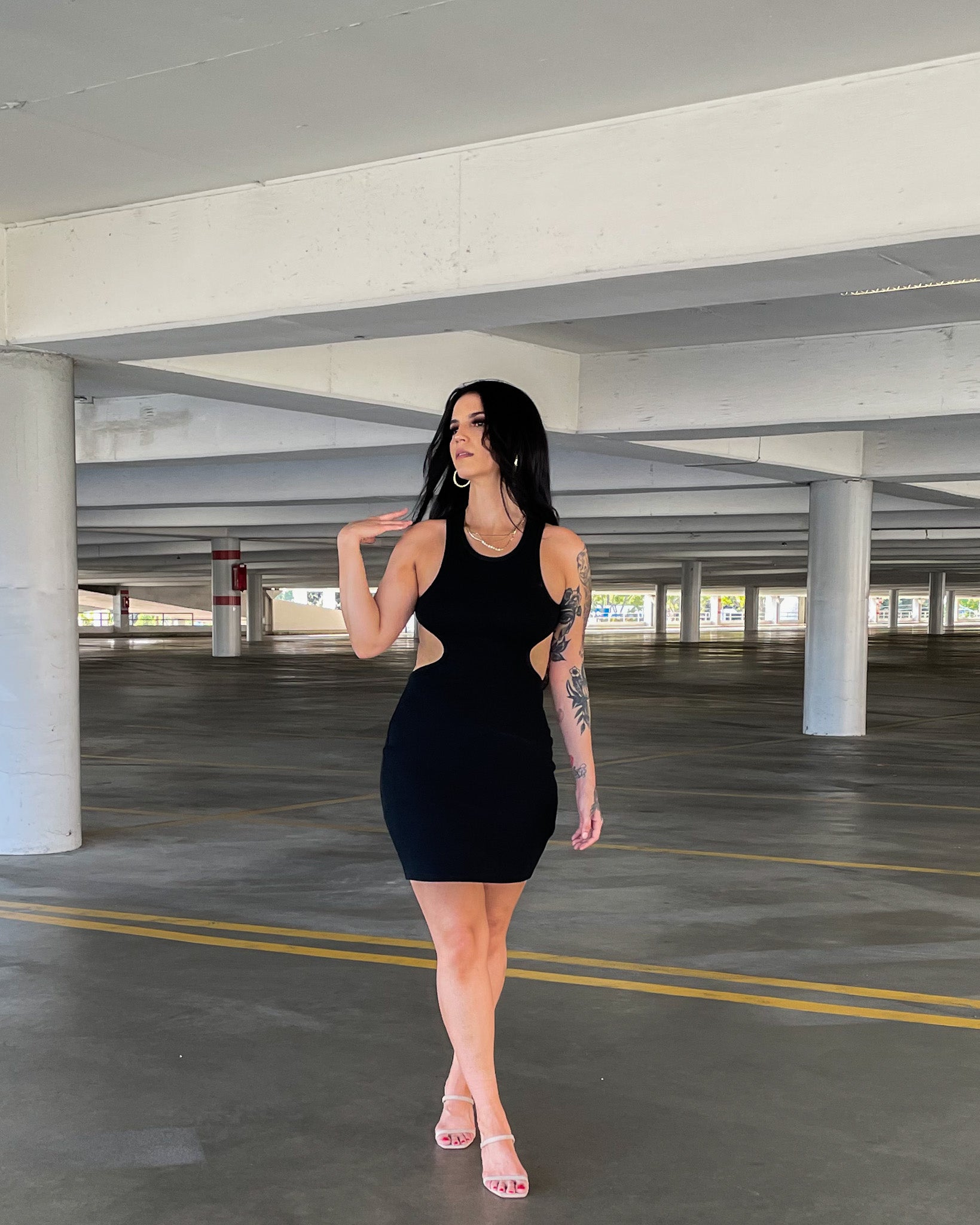 Knit Ribbed Cut Out Dress  Color: Black