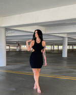 Load image into Gallery viewer, Knit Ribbed Cut Out Dress  Color: Black

