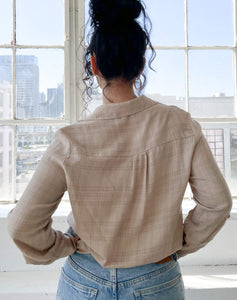 Light Taupe Ladies Plaid Button-Down Shirt